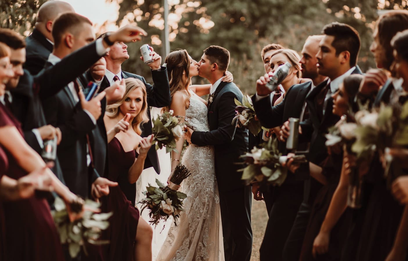 Couple kissing at wedding